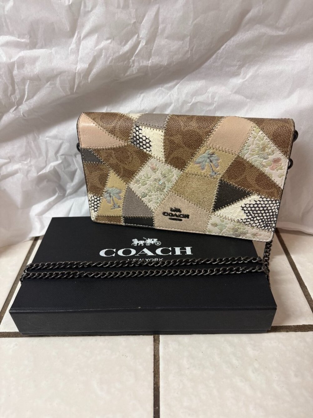 COACH Foldover Crossbody Clutch Signature Canvas Patchwork